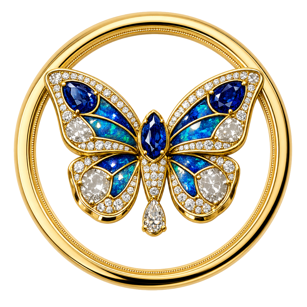 The Baptiste house mark, a jeweled butterfly struck within a gold seal